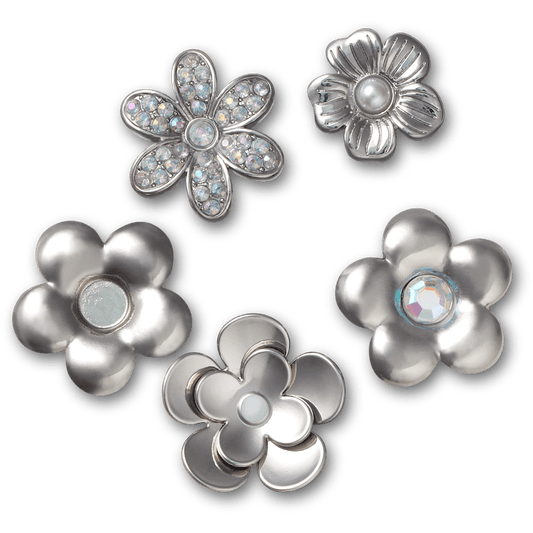 Crocs Best Seller | Monochrome Slvr Flwrs 5 Pack Jibbitz™ charms