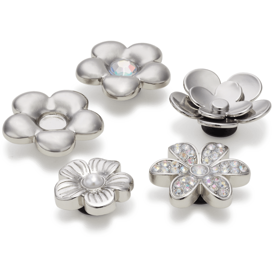 Crocs Best Seller | Monochrome Slvr Flwrs 5 Pack Jibbitz™ charms