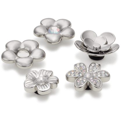 Crocs Best Seller | Monochrome Slvr Flwrs 5 Pack Jibbitz™ charms