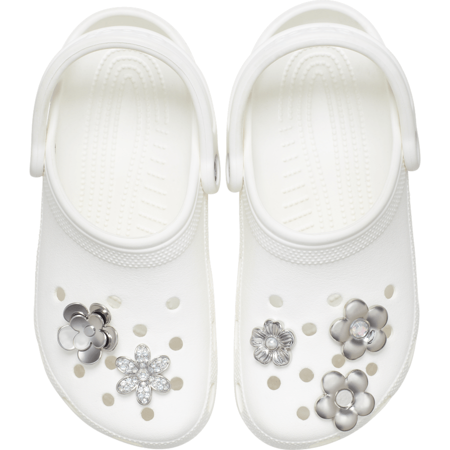 Crocs Best Seller | Monochrome Slvr Flwrs 5 Pack Jibbitz™ charms