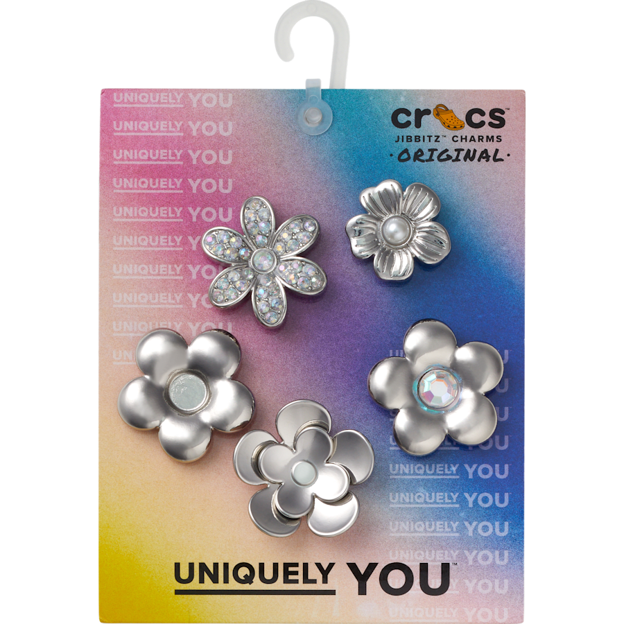 Crocs Best Seller | Monochrome Slvr Flwrs 5 Pack Jibbitz™ charms