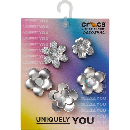 Crocs Best Seller | Monochrome Slvr Flwrs 5 Pack Jibbitz™ charms
